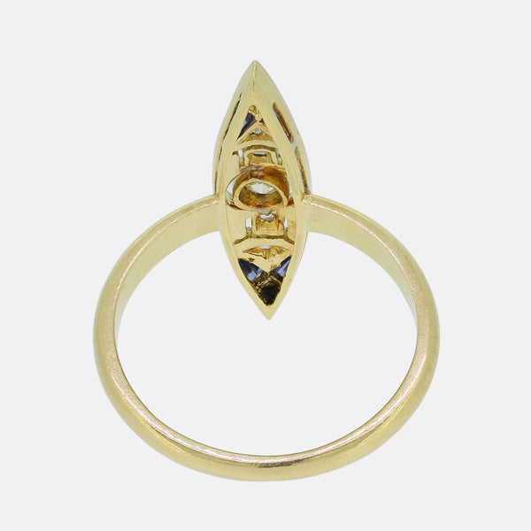 Art Deco Sapphire and Diamond Navette Ring