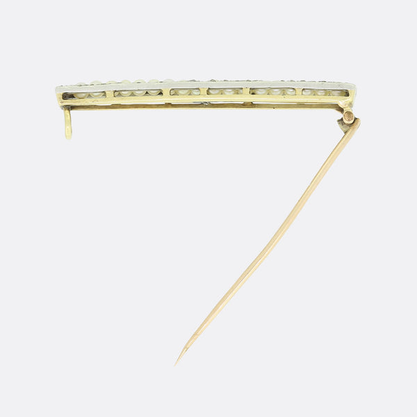 Edwardian Natural Pearl and Diamond Bar Brooch