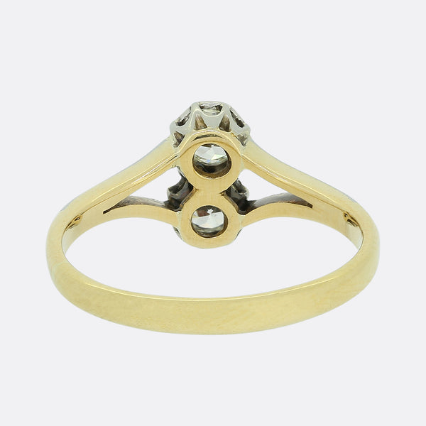 Edwardian 0.40 Carat Transitional Cut Diamond Two Stone Ring