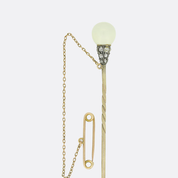 Victorian Diamond and Natural Pearl Stick Pin