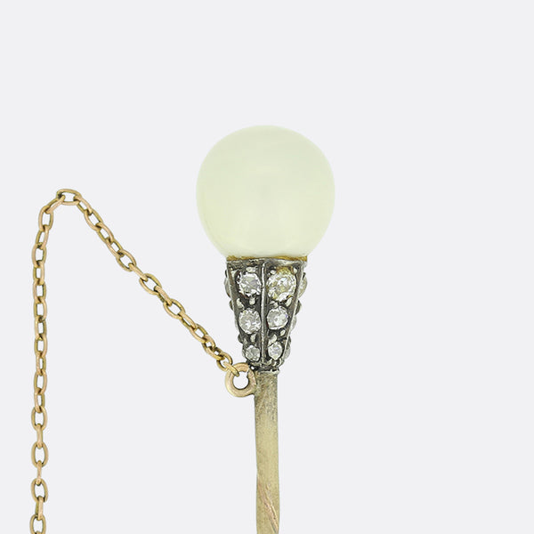 Victorian Diamond and Natural Pearl Stick Pin