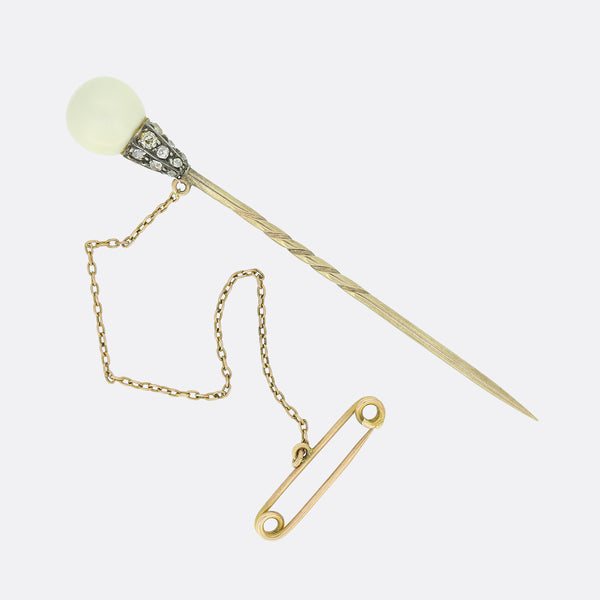 Victorian Diamond and Natural Pearl Stick Pin
