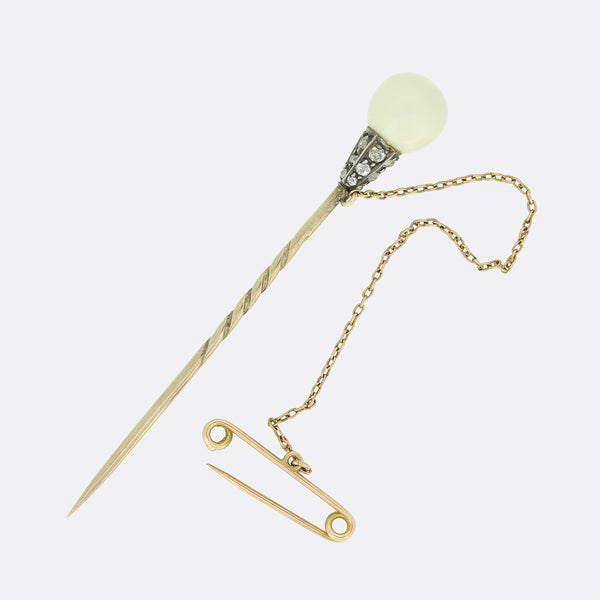 Victorian Diamond and Natural Pearl Stick Pin