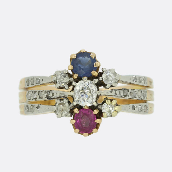 Victorian Sapphire Ruby and Diamond Ring
