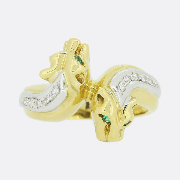 Diamond and Emerald Double Headed Panther Ring