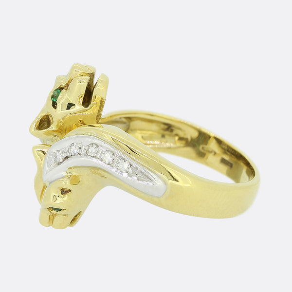 Diamond and Emerald Double Headed Panther Ring