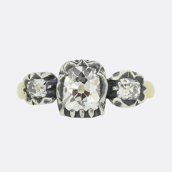 Georgian Style 1.45 Carat Diamond Three Stone Ring