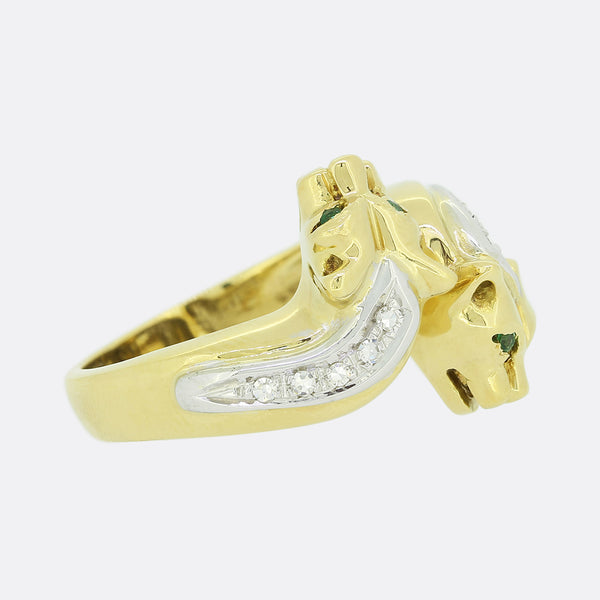 Diamond and Emerald Double Headed Panther Ring