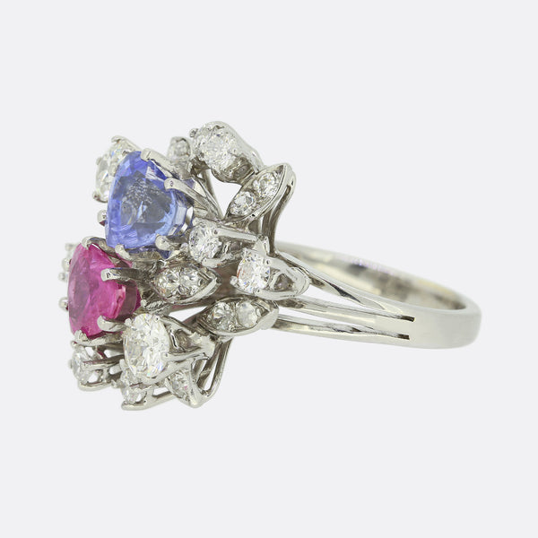 Heart Shaped Sapphire and Diamond Cluster Ring