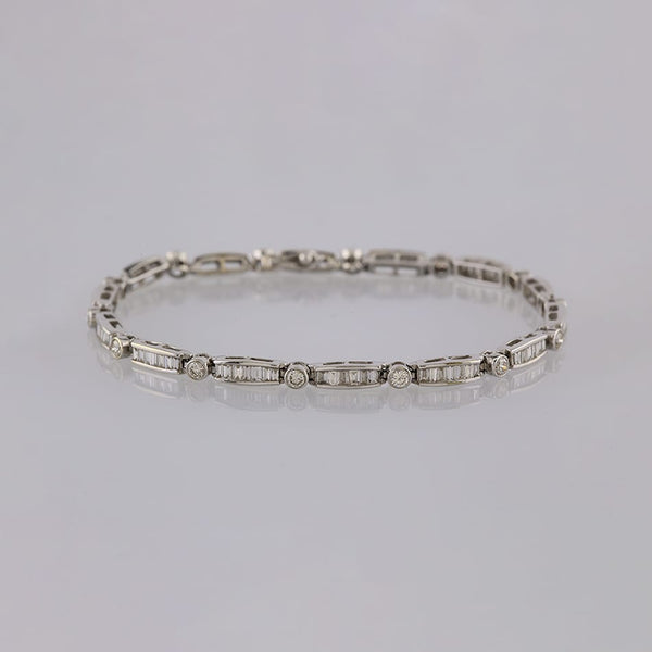 2.6 Carat Baguette and Round Brilliant Cut Diamond Line Bracelet
