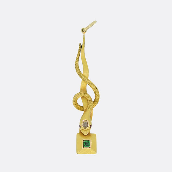 Victorian Emerald and Diamond Snake Pendant