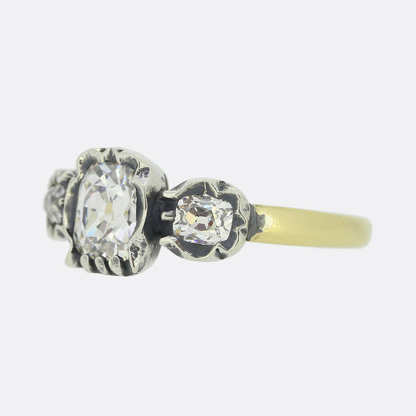 Georgian Style 1.45 Carat Diamond Three Stone Ring