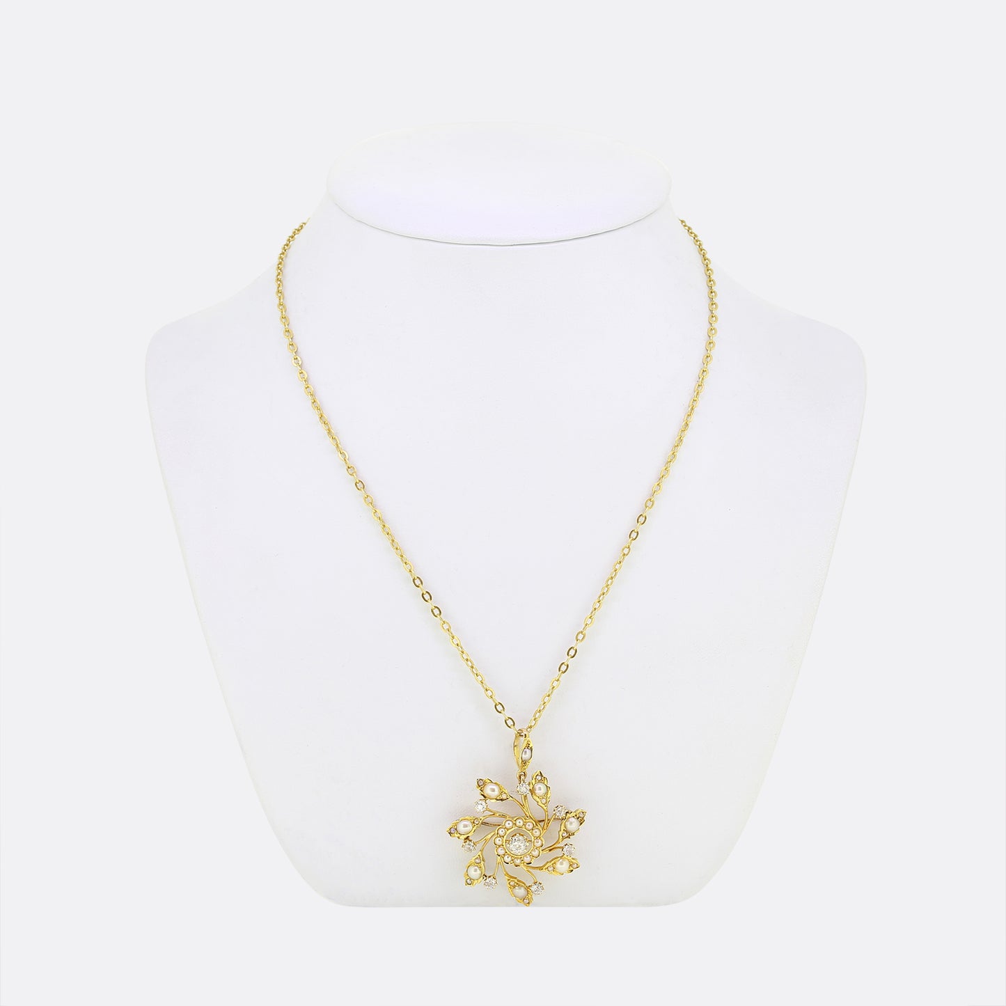 Victorian Seed Pearl and Diamond Sunflower Necklace