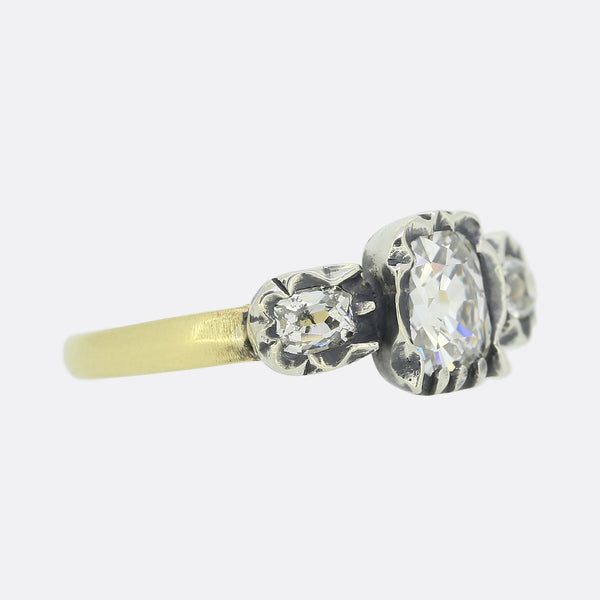 Georgian Style 1.45 Carat Diamond Three Stone Ring