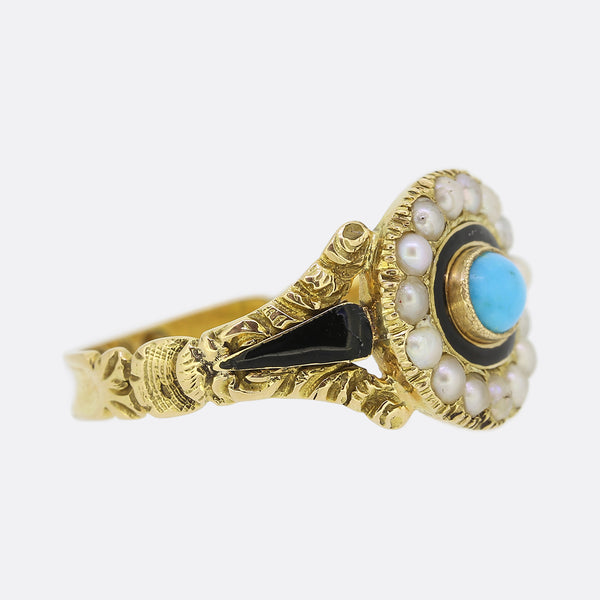 Georgian Pearl, Turquoise and Enamel Mourning Ring