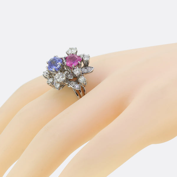 Heart Shaped Sapphire and Diamond Cluster Ring