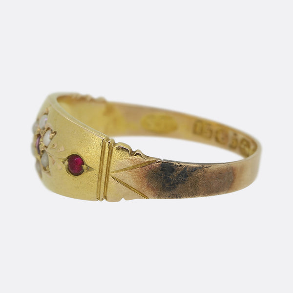 Victorian Ruby and Pearl Sunflower Ring