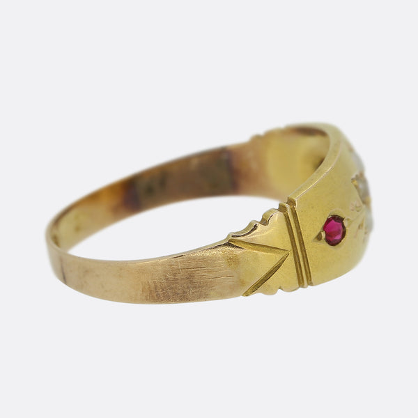 Victorian Ruby and Pearl Sunflower Ring
