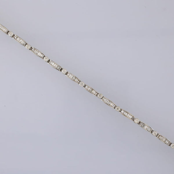 2.6 Carat Baguette and Round Brilliant Cut Diamond Line Bracelet
