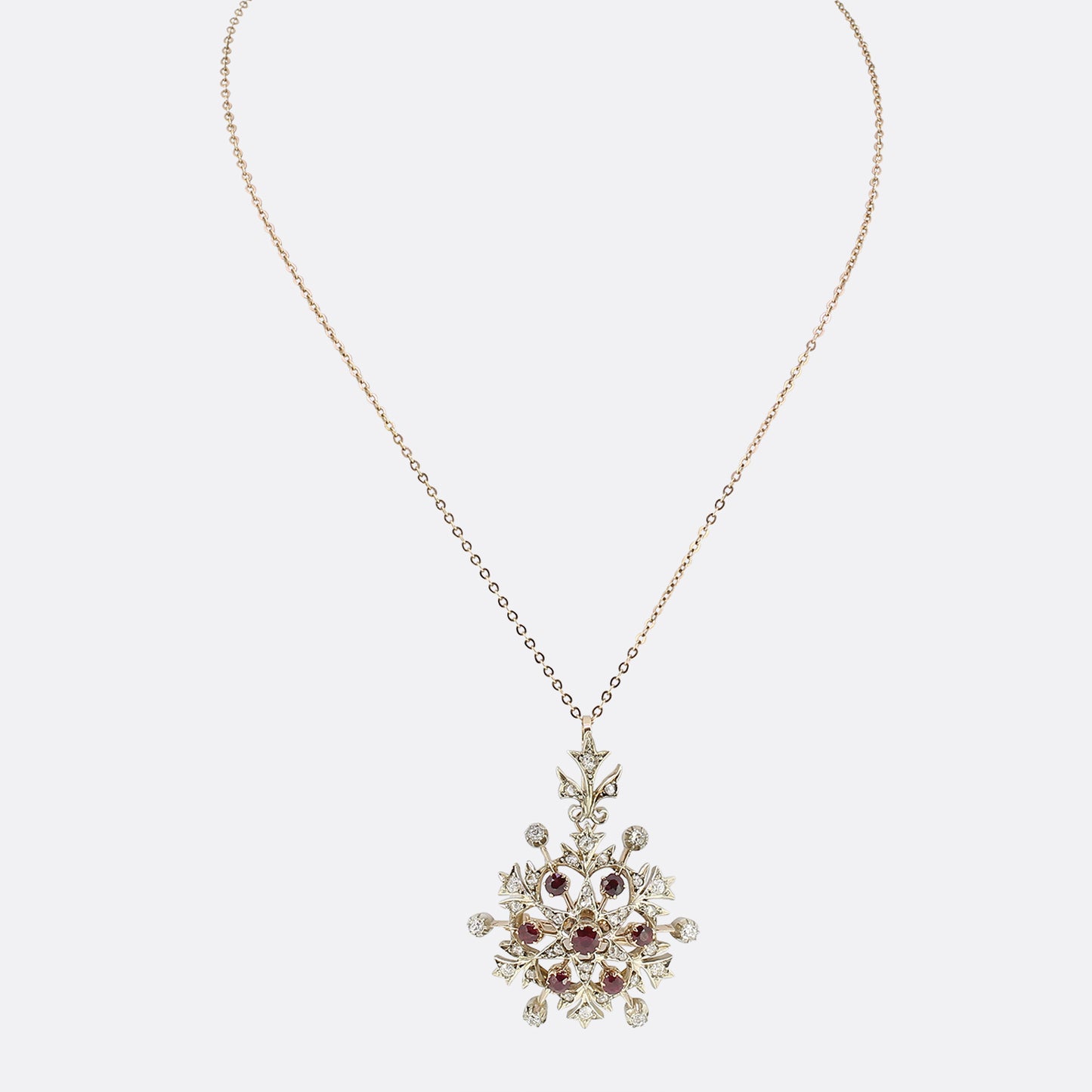 Victorian Ruby and Diamond Starburst Pendant/Brooch