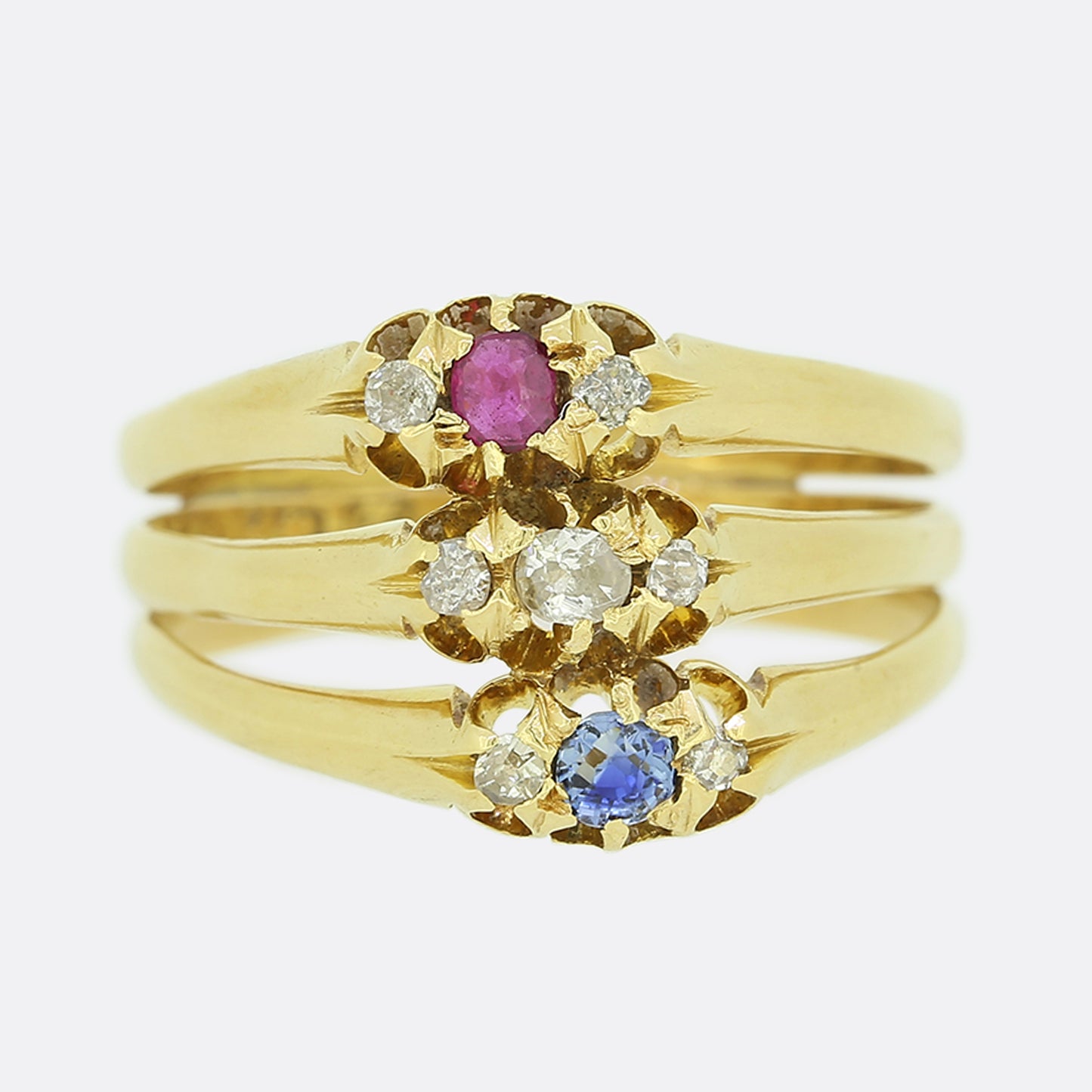 Victorian Ruby Diamond and Sapphire Triple Band Ring