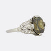 Art Deco 4.01 Carat Fancy Dark Yellow Grey Cushion Cut Diamond Ring