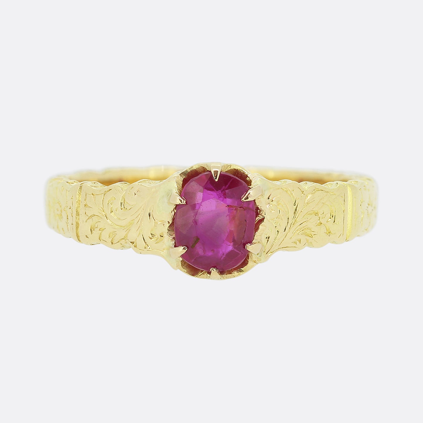 Antique Patterned Ruby Solitaire Ring