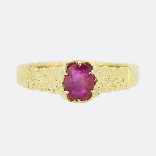 Antique Patterned Ruby Solitaire Ring