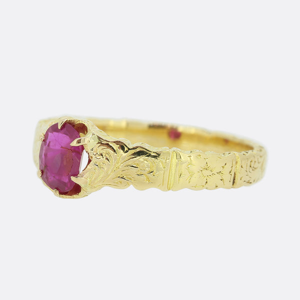 Antique Patterned Ruby Solitaire Ring