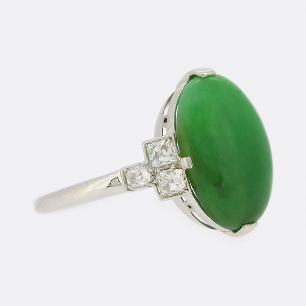 Art Deco Style Jade and Diamond Ring