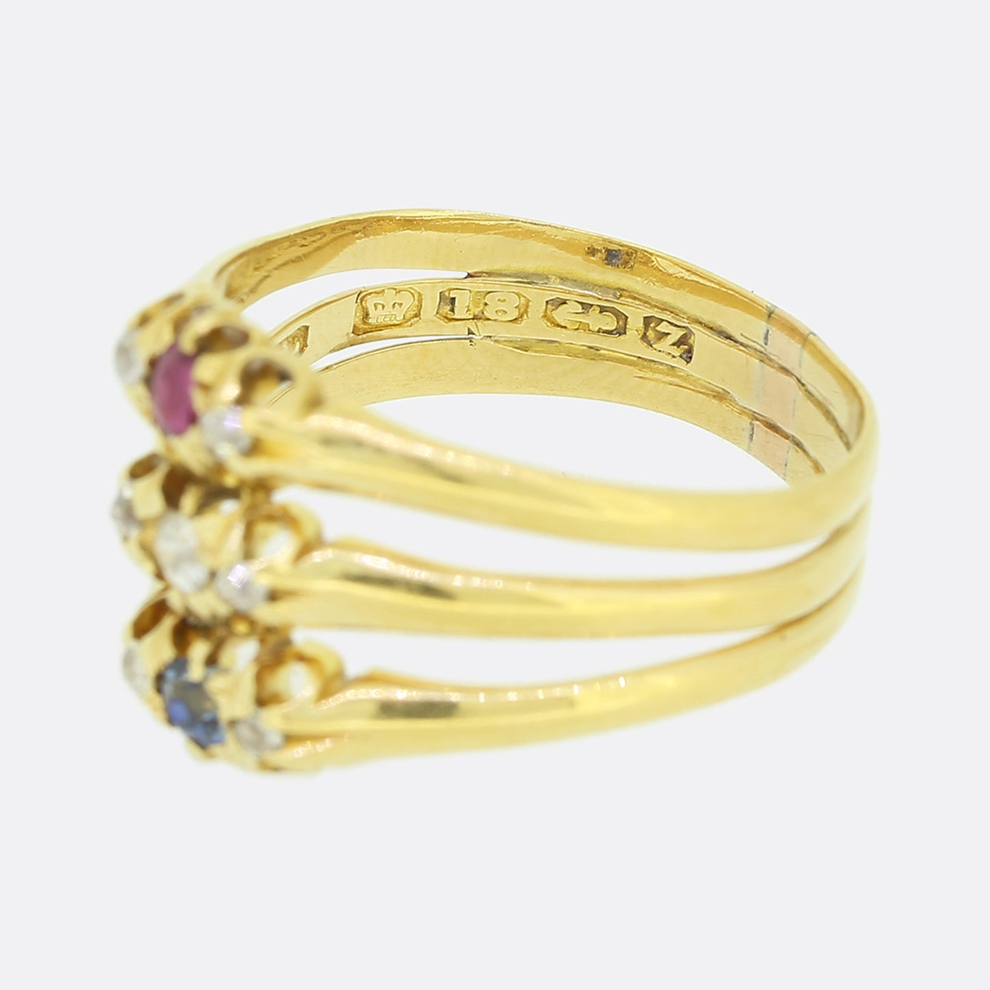 Victorian Ruby Diamond and Sapphire Triple Band Ring