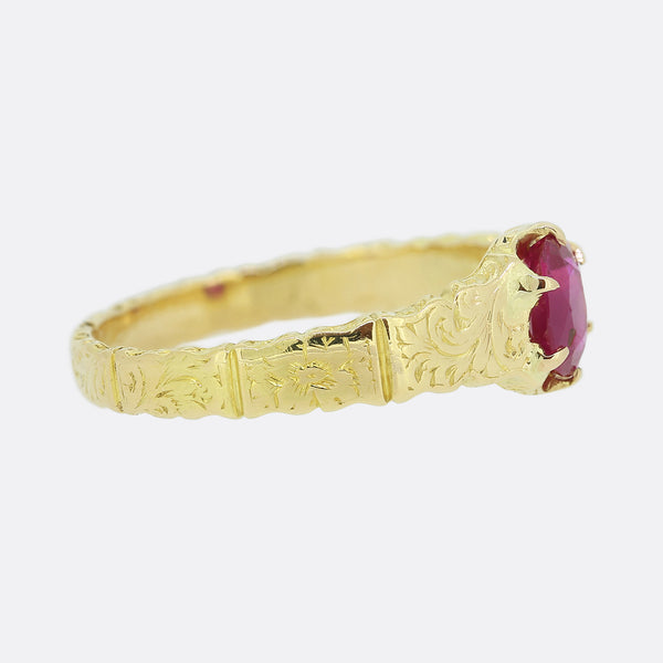 Antique Patterned Ruby Solitaire Ring
