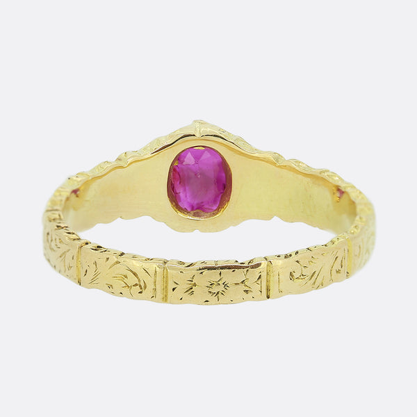 Antique Patterned Ruby Solitaire Ring