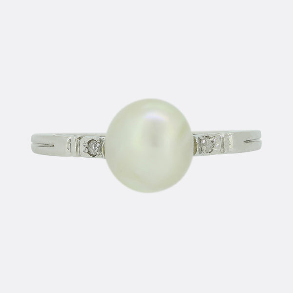 Edwardian Natural Saltwater Pearl and Diamond Ring