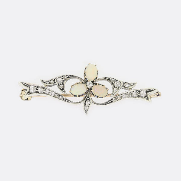 Victorian Opal and Old Cut Diamond Brooch