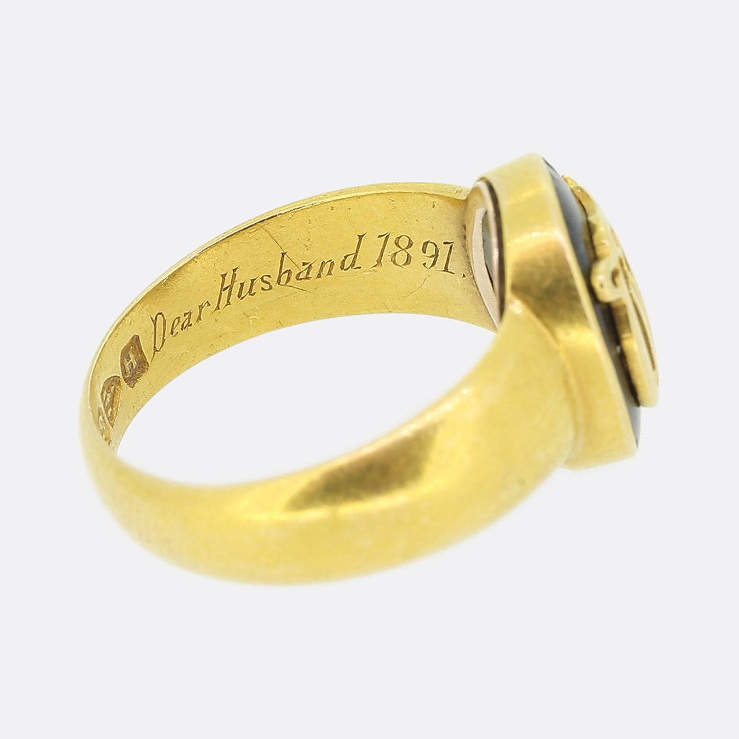 Victorian 1830s Locket Black Enamel Mourning Ring