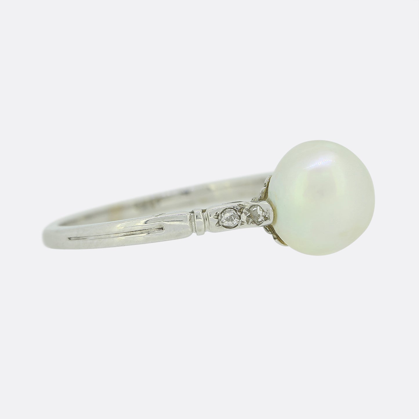 Edwardian Natural Saltwater Pearl and Diamond Ring