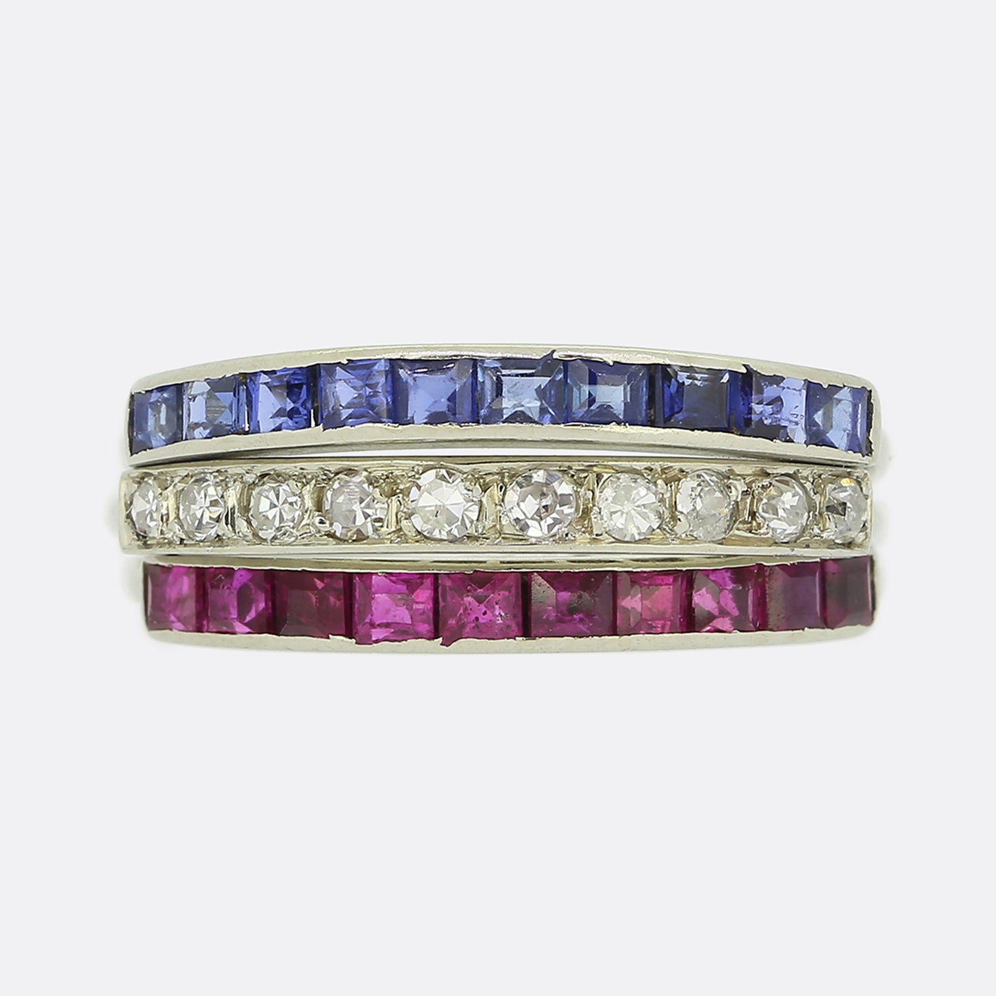 Ruby Sapphire and Diamond Triple Band Ring