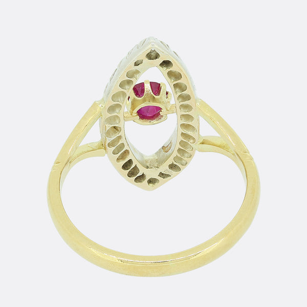 Victorian Burmese Ruby and Diamond Navette Ring