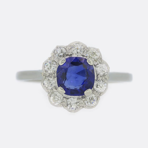 1.20 Carat Sapphire and Diamond Cluster Ring
