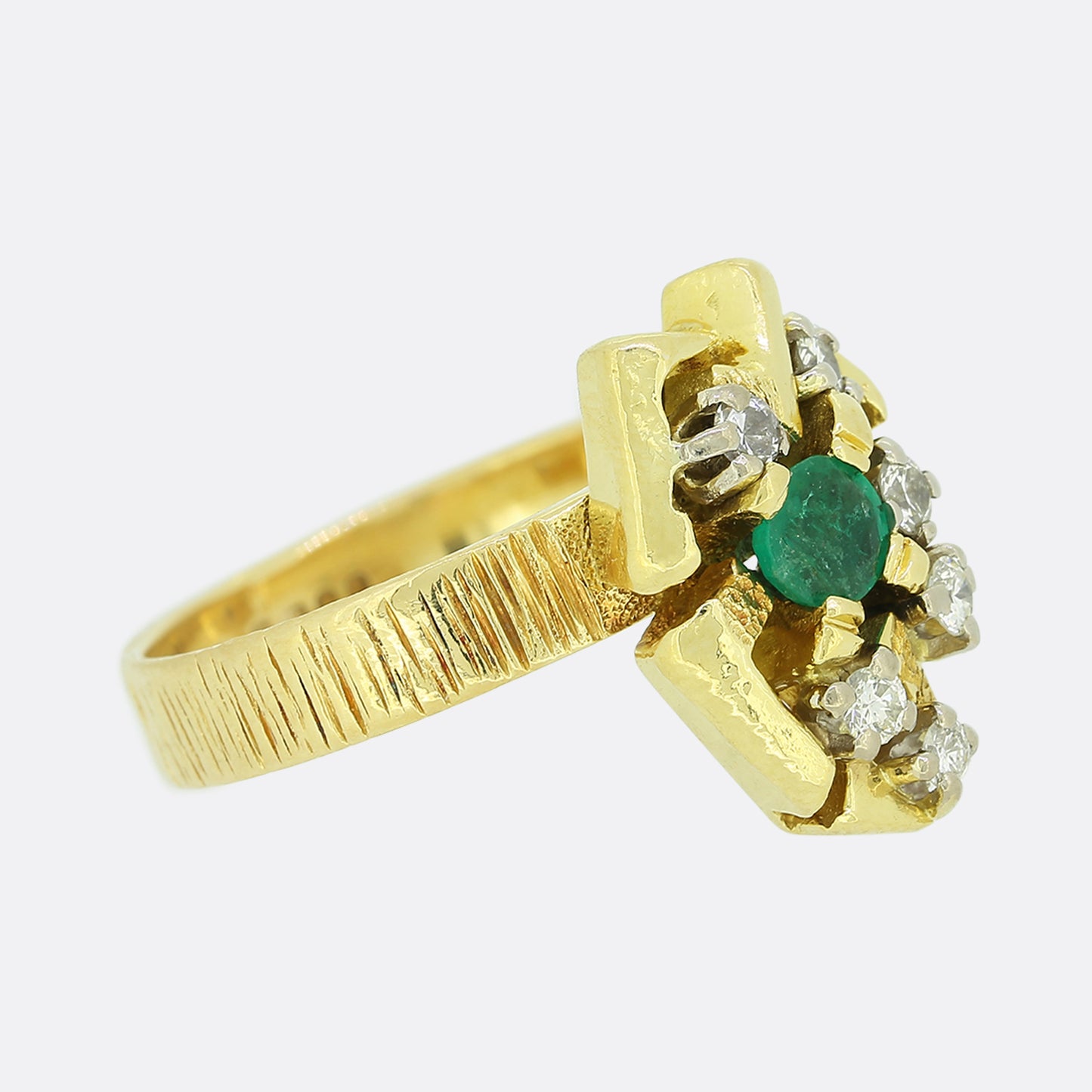 1970s Emerald and Diamond Abstract Ring