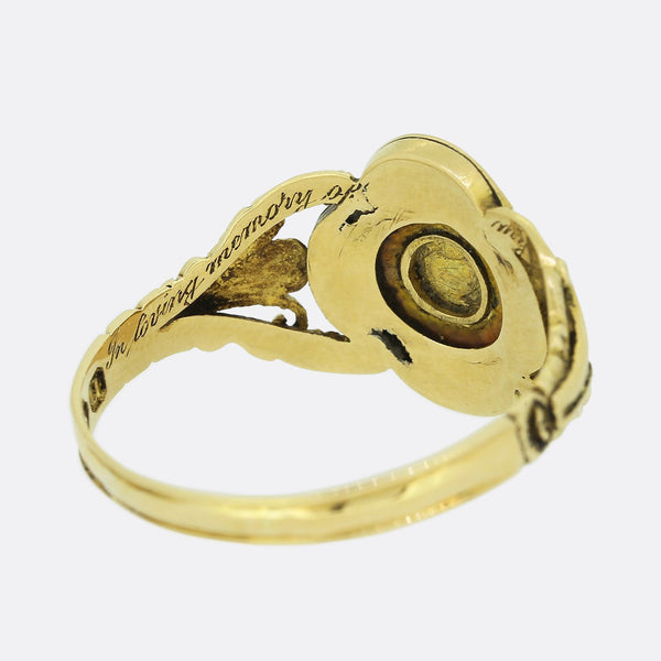 Victorian Pearl, Diamond and Enamel Mourning Locket Ring
