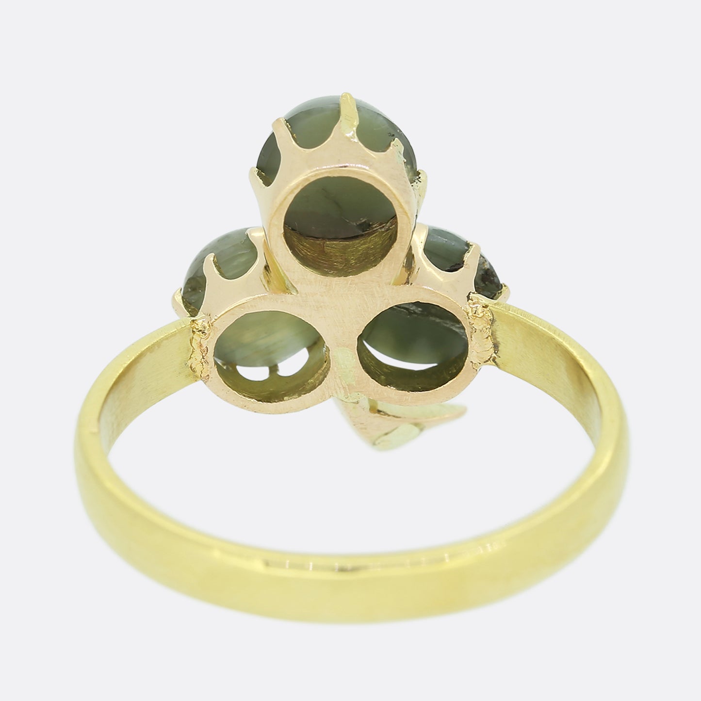 Victorian Chrysoberyl Cats Eye and Diamond Clover Ring