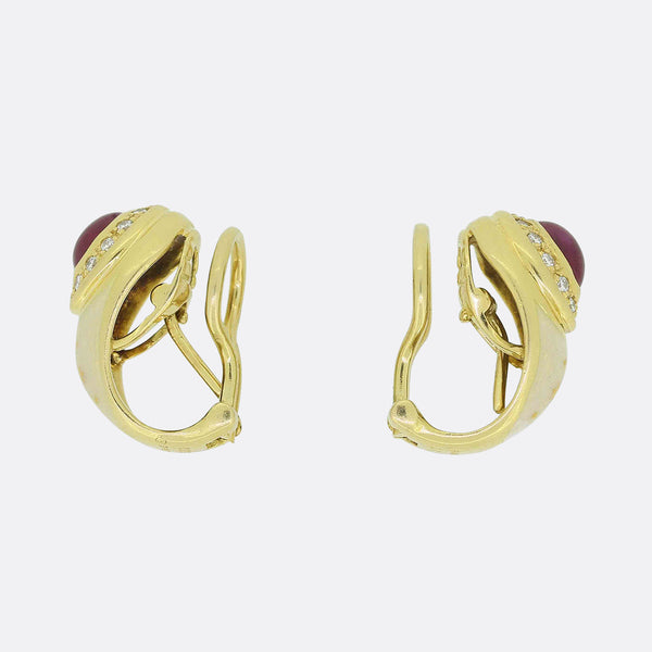 Fabergé Cabochon Ruby, Diamond and Enamel Earrings