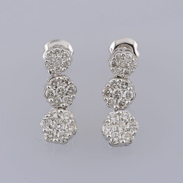 2.32 Carats Diamond Cluster Drop Earrings