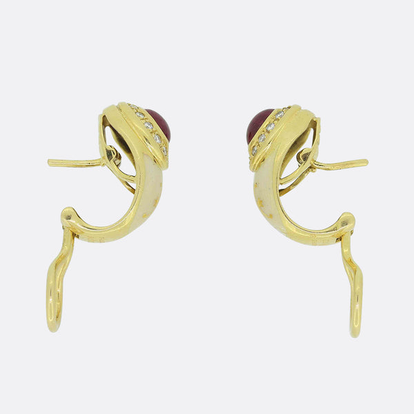 Fabergé Cabochon Ruby, Diamond and Enamel Earrings