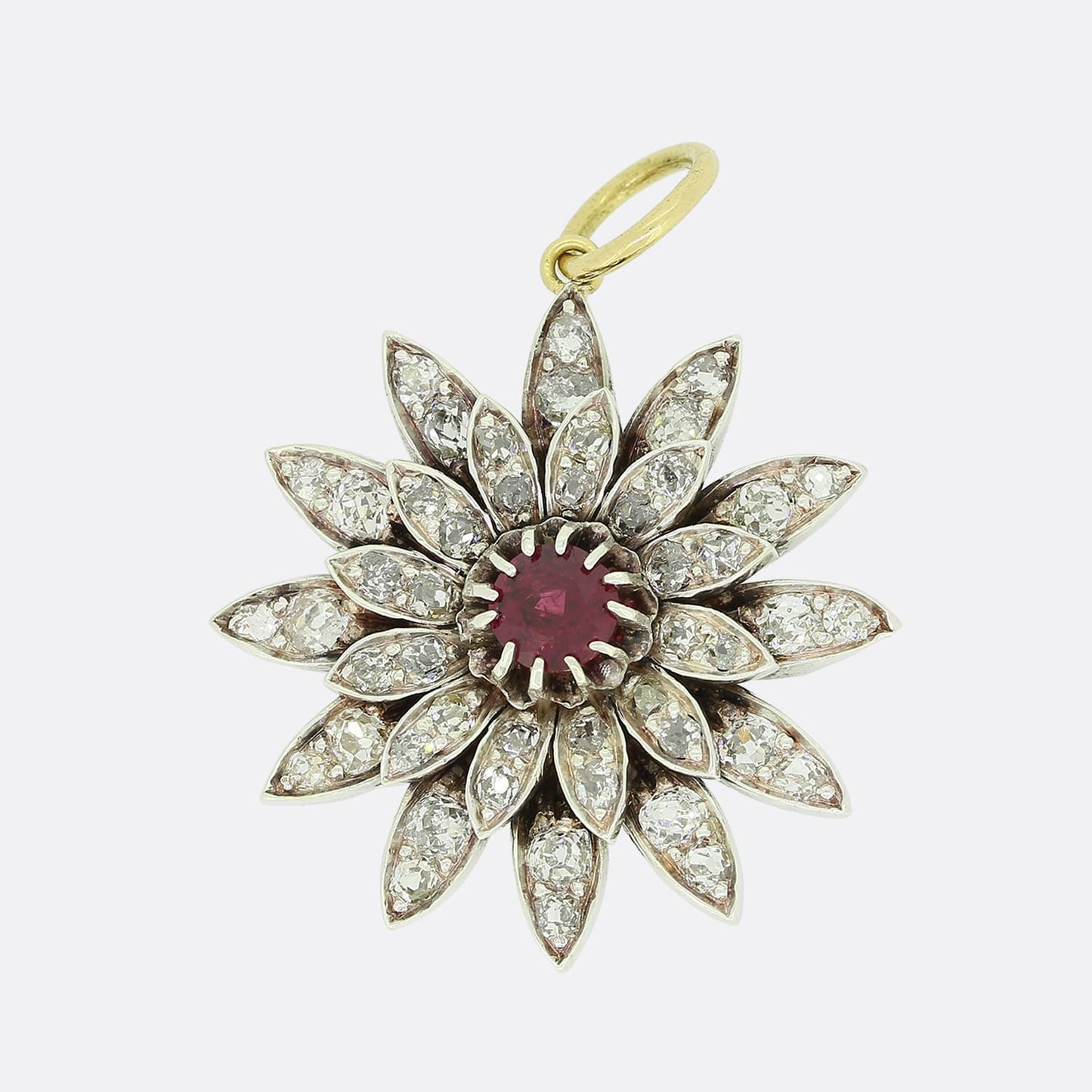 Victorian Ruby and Diamond Flower Pendant