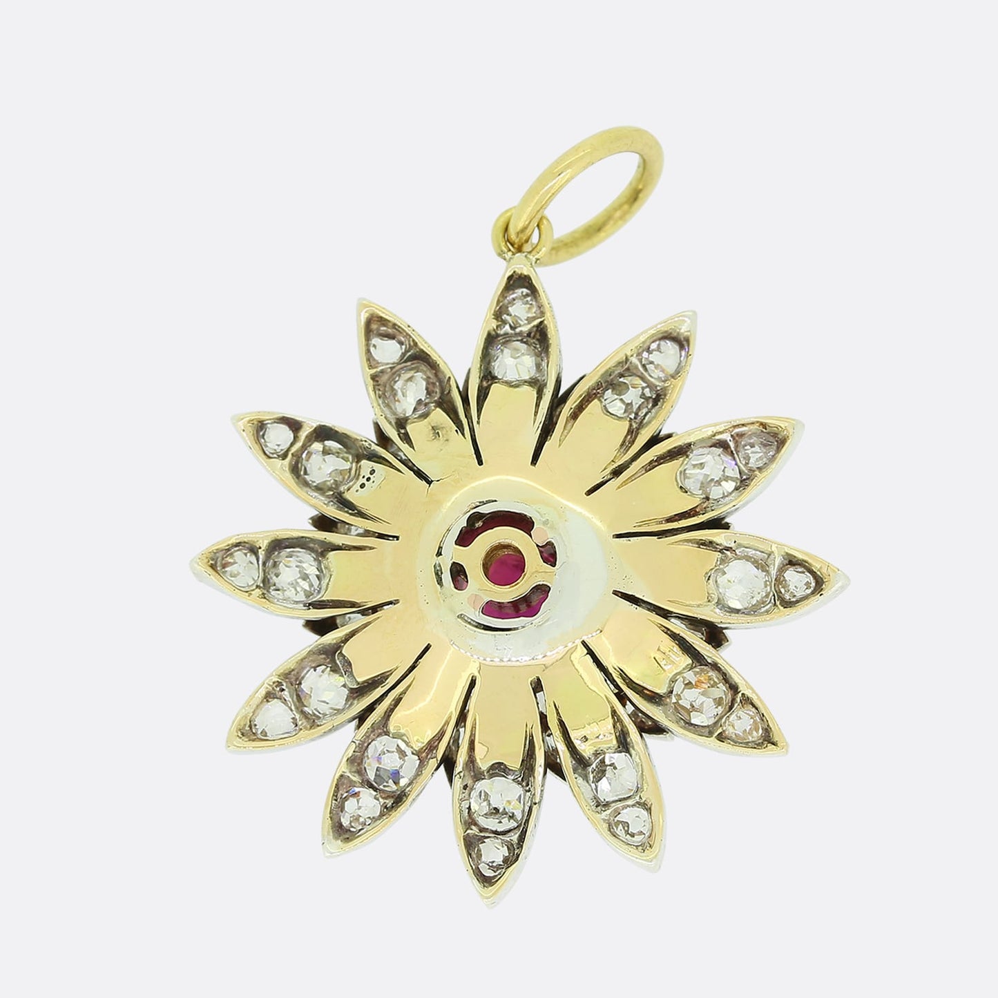 Victorian Ruby and Diamond Flower Pendant