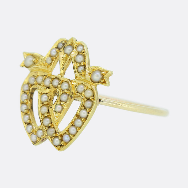 Victorian Pearl Double Heart Ring