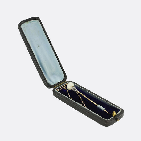Victorian Diamond and Natural Pearl Stick Pin